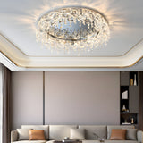 Modern Round K9 Crystal Flush Mount Ceiling Light with 3 Step Dimming and Elegant Chrome Finish