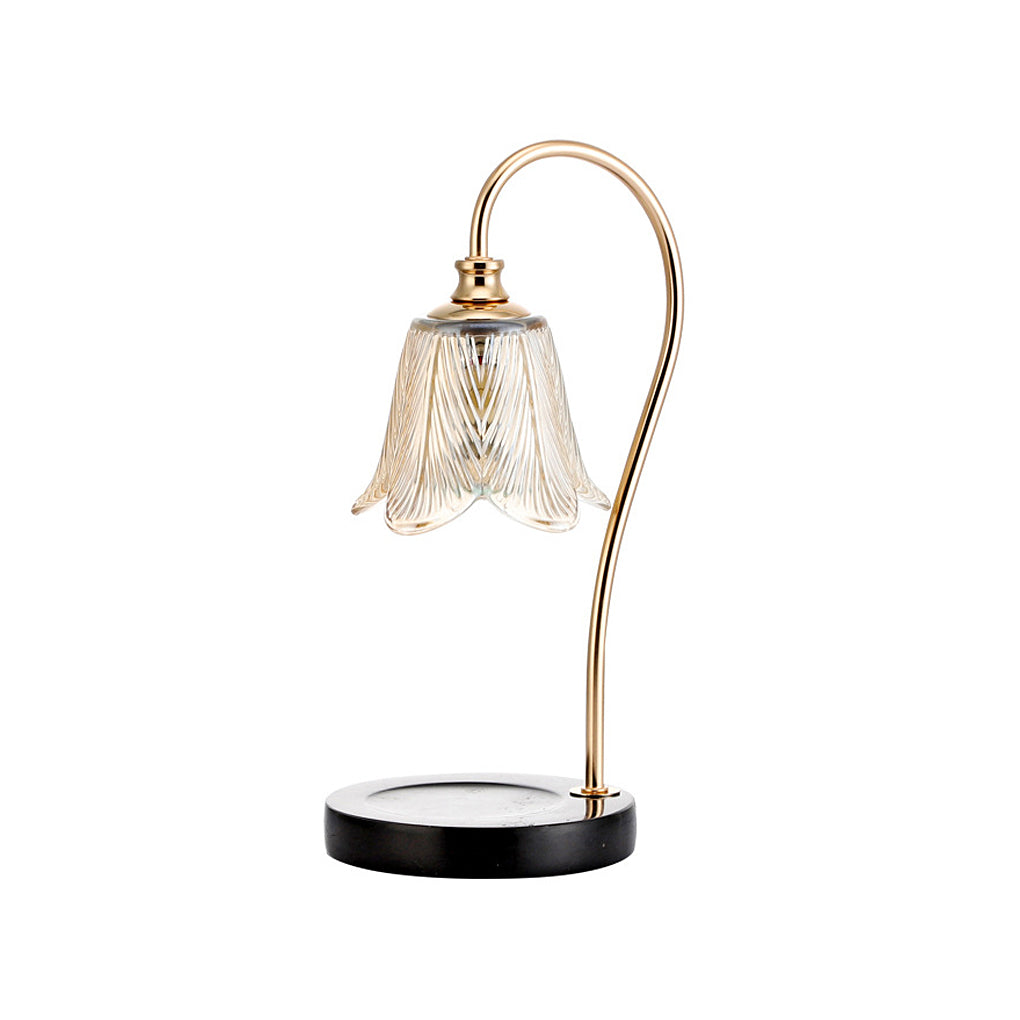 Modern Nordic Floral Glass Table Lamp with Integrated Cup Holder and Dimmable LED Light