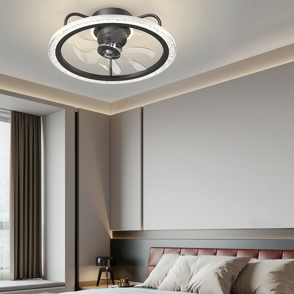 Modern 360 Degree Rotating Flush Mount Ceiling Fan with Light and 3 Step Dimming LED
