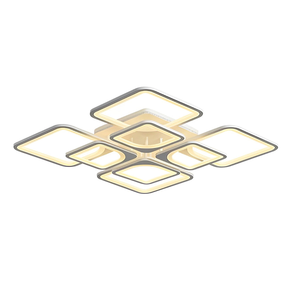 Modern Square Geometric LED Flush Mount Ceiling Light with Remote Control Stepless Dimming