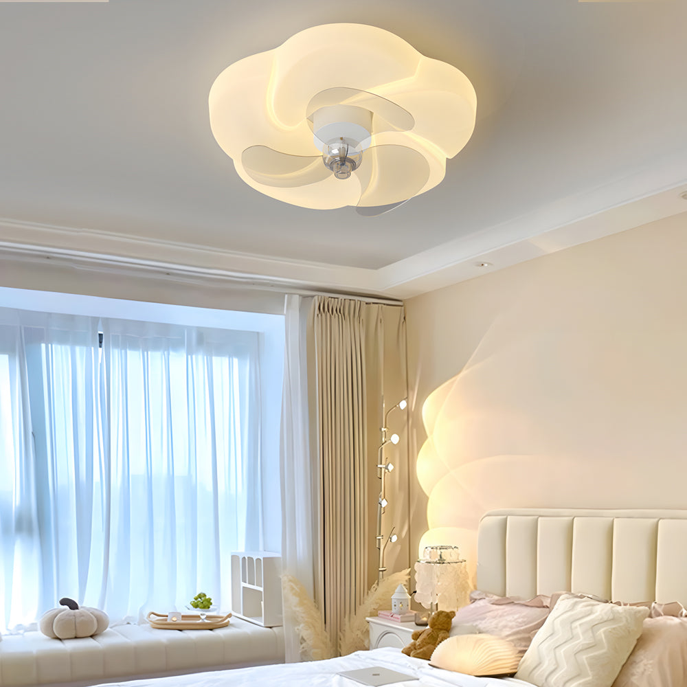 Modern Flower Shape LED Flush Mount Ceiling Fan with 3 Step Dimming and Quiet Motor