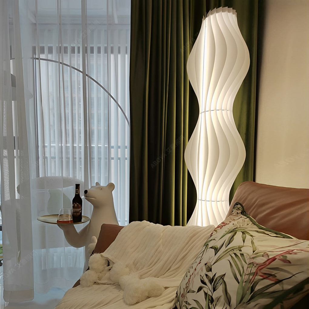 Sculptural Wavy LED Floor Lamp with White Acrylic Shades and Foot Pedal Control