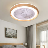 Modern Ultra Thin Bladeless Ceiling Fan with Remote Control Dimmable LED Light in Imitation Wood Grain