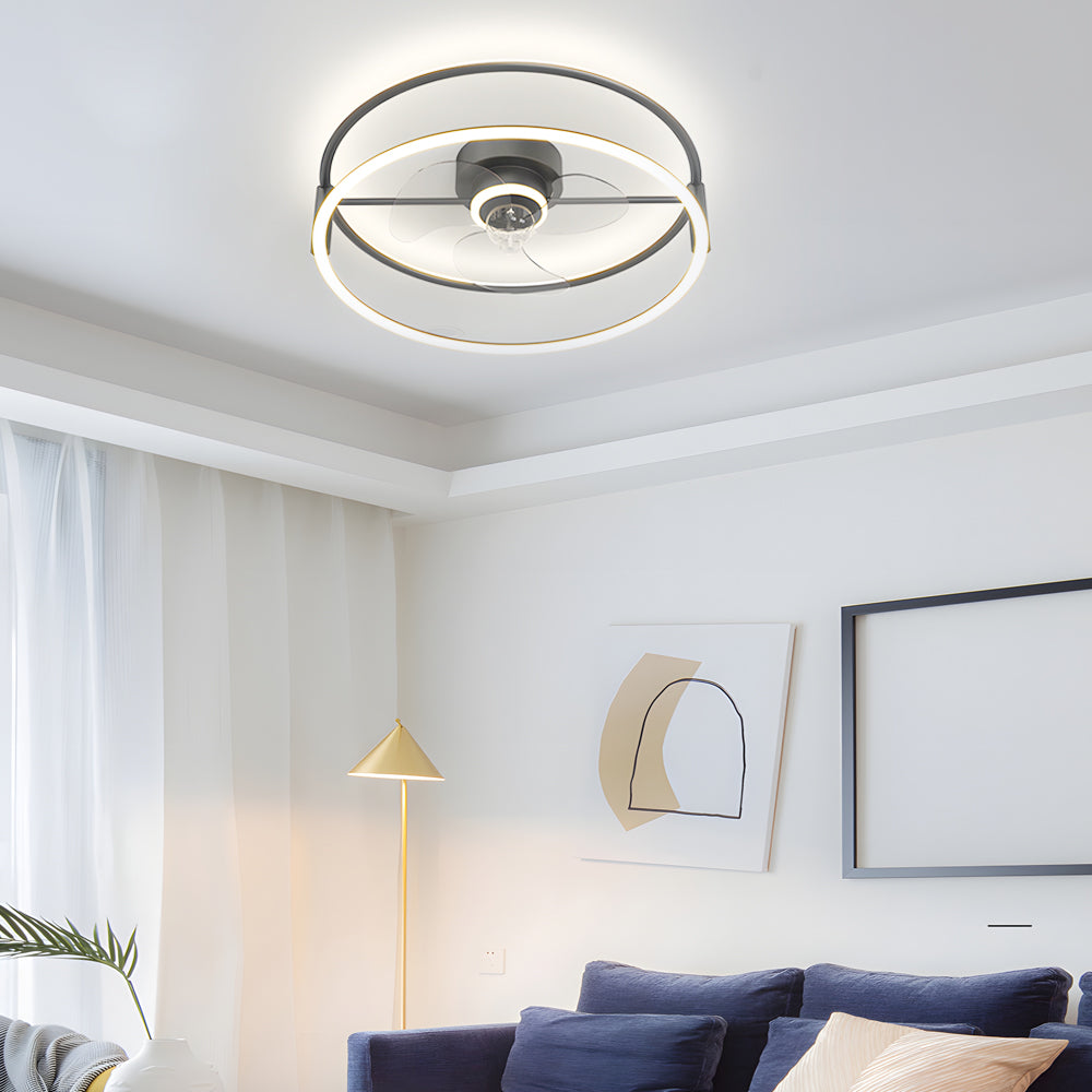 Modern Minimalist Ring LED Bladeless Ceiling Fan with 3 Color Dimming Flush Mount Light