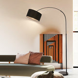 Modern Adjustable Arc Floor Lamp with Marble Base and Fabric Drum Shade for Living Room Reading