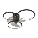 Silent Modern LED Ceiling Fan Light with Square and Round Ring Design Three Step Dimming