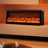 Modern Black Recessed Electric Fireplace with Remote Control and Adjustable Flame Brightness