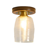 American Country Style Walnut Wood and Glass Flush Mount Ceiling Light Fixture