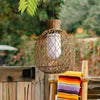 Rustic Modern Outdoor Rattan Pendant Light 10W LED Waterproof Ceiling Hanging Lantern for Garden and Porch