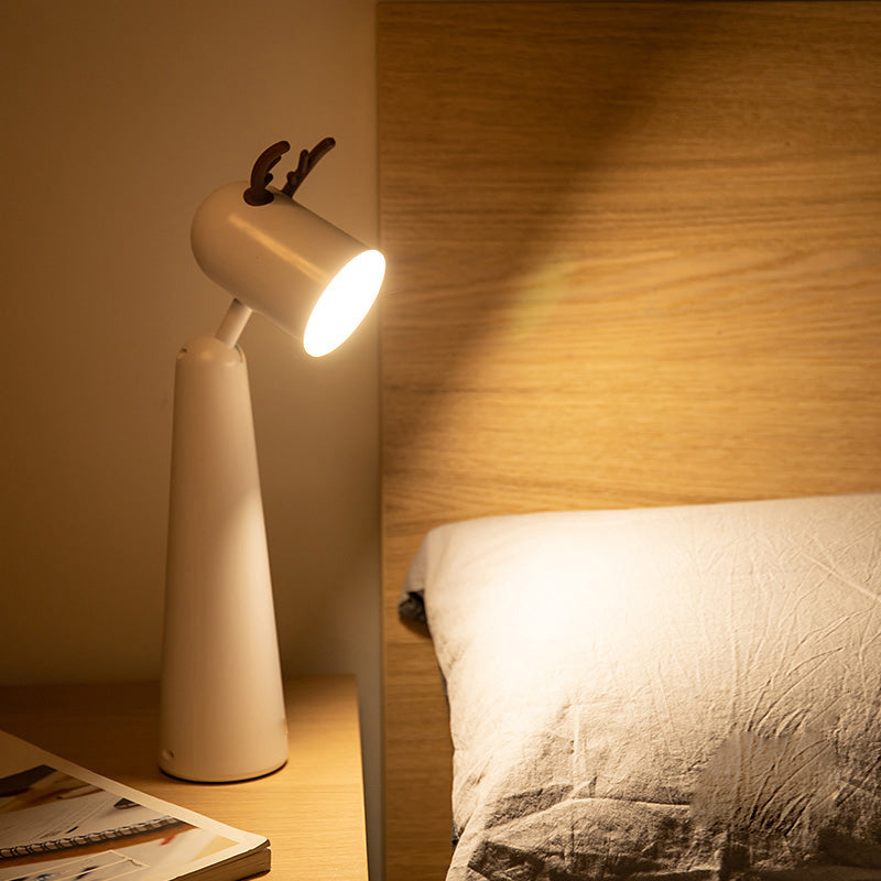Modern White Antler LED Desk Lamp with USB Rechargeable Battery and Warm Night Light