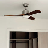 Modern 3 Blade Solid Walnut Wood Ceiling Fan with LED Light and 6 Speed Remote Control