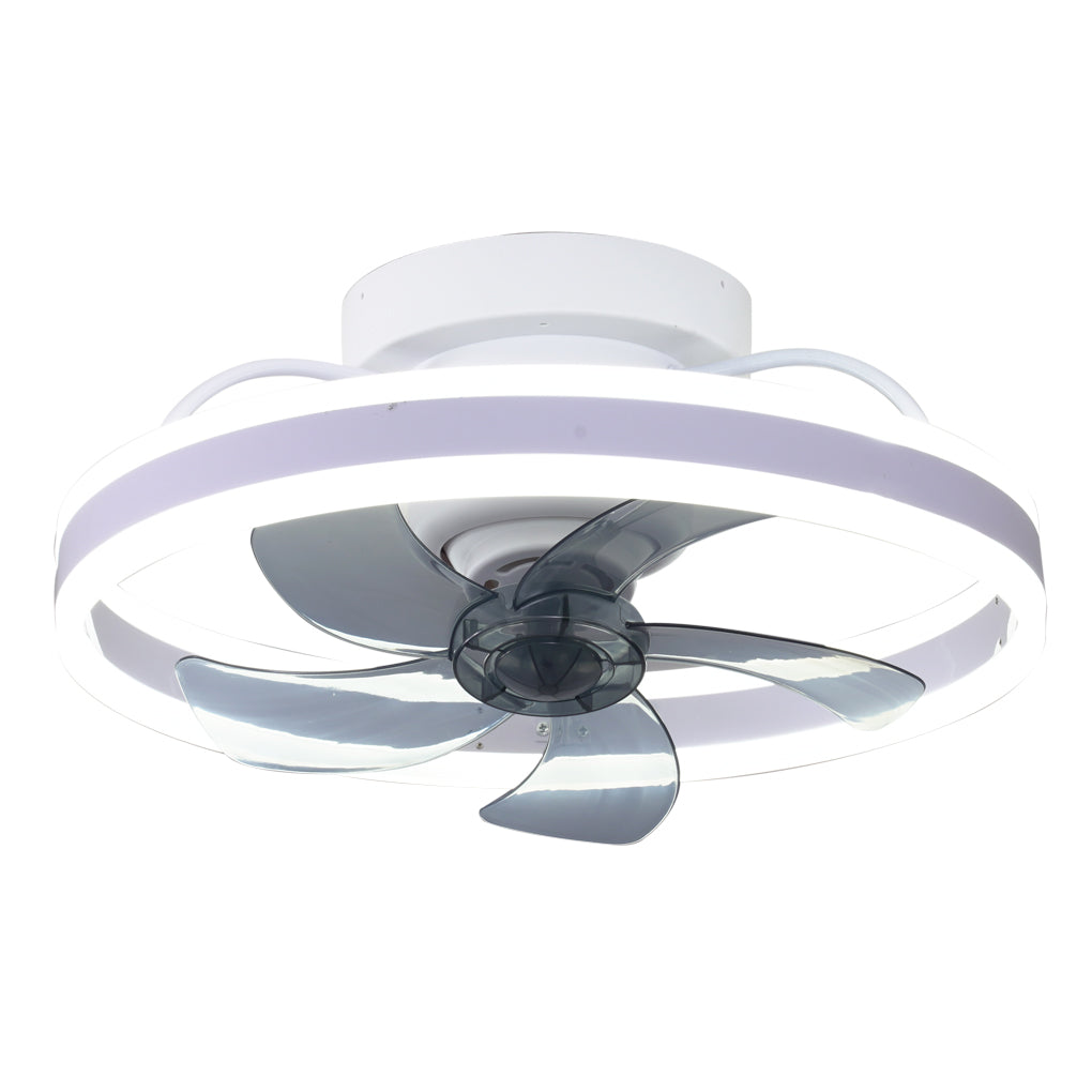 Modern Flush Mount Ceiling Fan with Stepless Dimming LED Light and 360 Degree Rotating Airflow