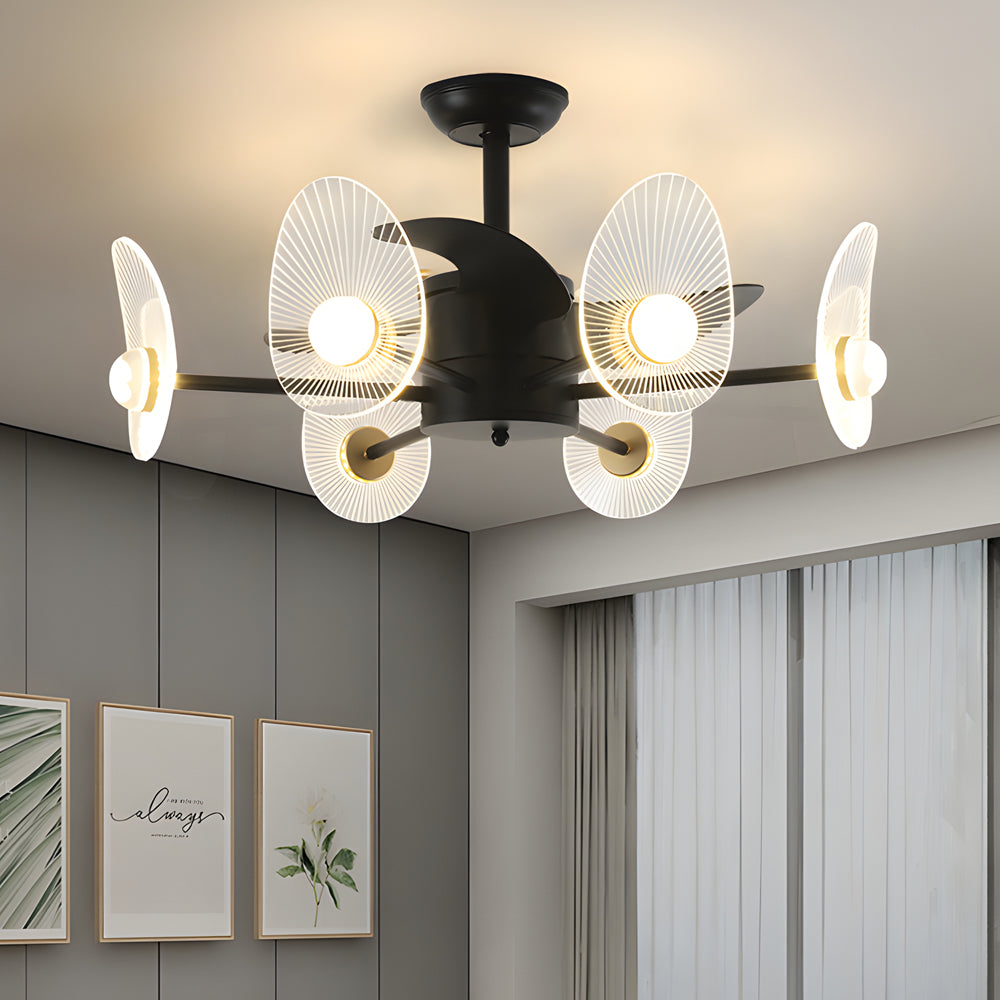 31 Inch Modern Black Round Flush Mount Ceiling Fan with LED Light and Remote Control for Living Room