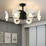 31 Inch Modern Black Round Flush Mount Ceiling Fan with LED Light and Remote Control for Living Room