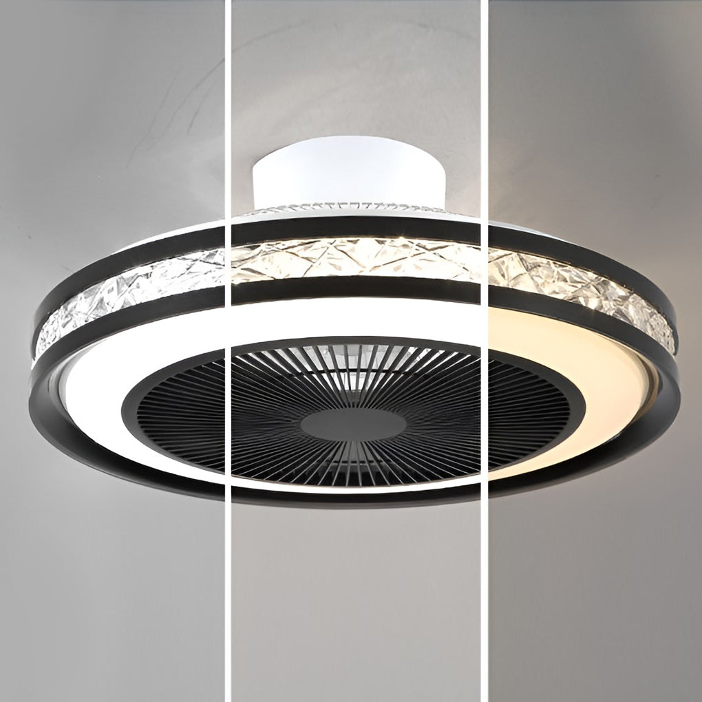 Modern Flush Mount Bladeless Ceiling Fan with Dimmable LED Light and Remote Control
