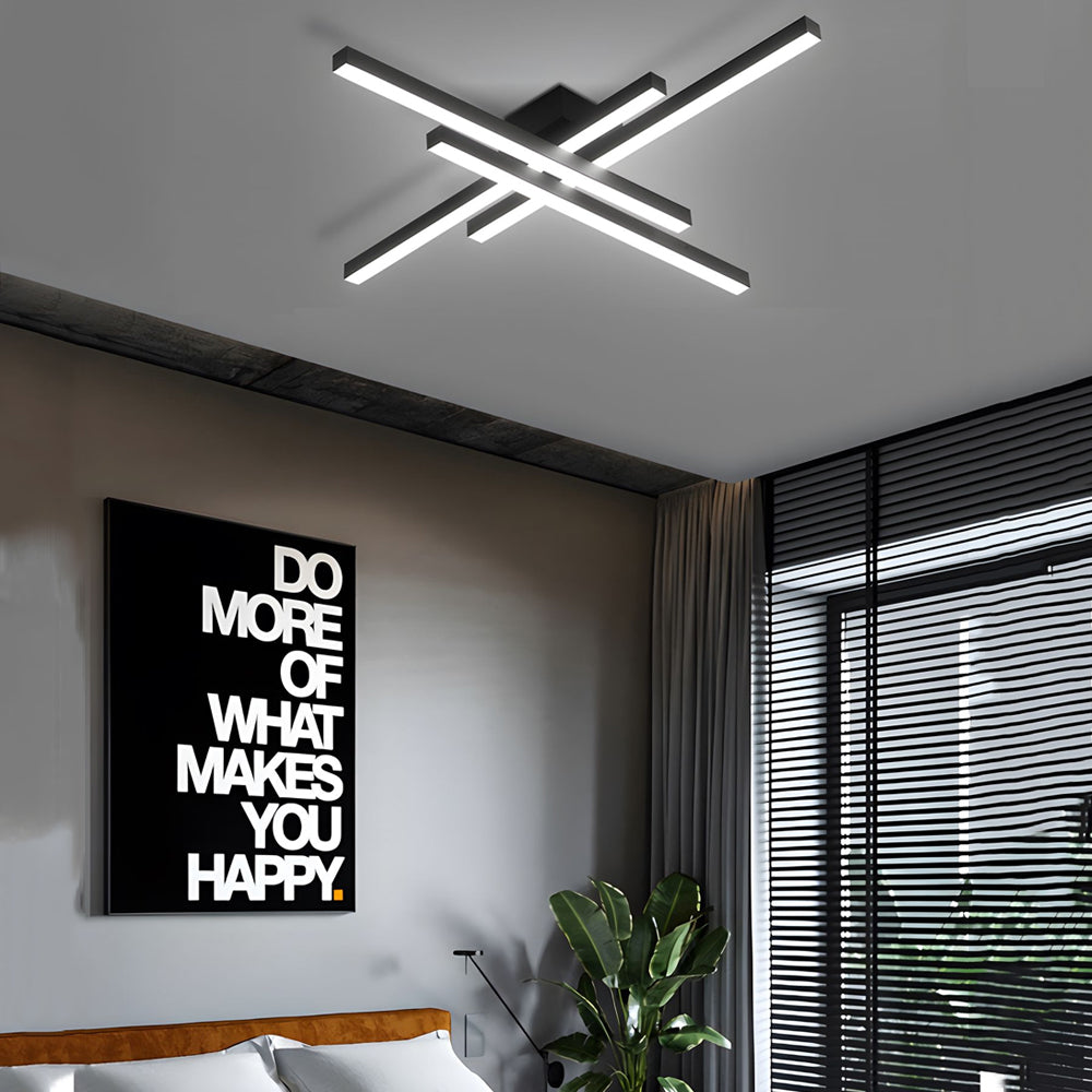 Modern Black Geometric LED Flush Mount Ceiling Light 4 Light Linear Parallax Design Fixture