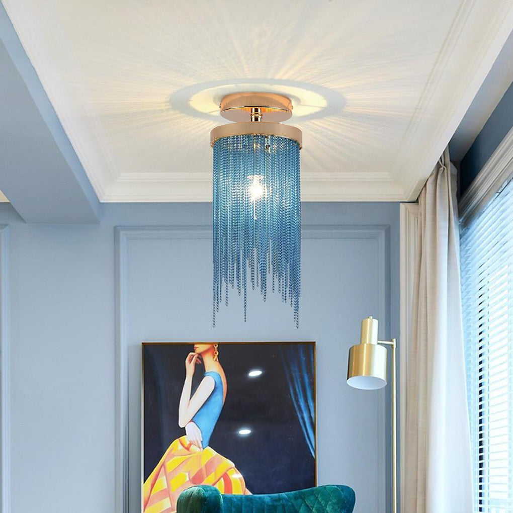 Modern Farmhouse Tassel Metal Semi Flush Mount Ceiling Light for Bedroom Hallway and Entryway Decor