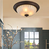 American Vintage Semi Flush Mount Ceiling Light with Round Glass Shade and Iron Frame for Bedroom