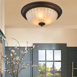 American Vintage Semi Flush Mount Ceiling Light with Round Glass Shade and Iron Frame for Bedroom