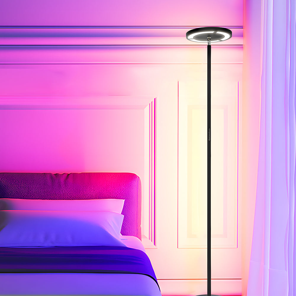 Modern 66 Inch RGB LED Torchiere Floor Lamp with Remote and App Control for Living Room Black