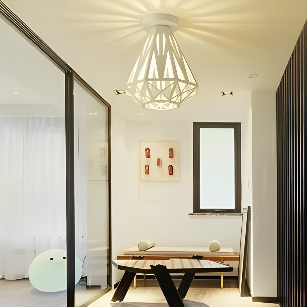 Modern Industrial Metal Cage LED Flush Mount Ceiling Light for Hallway and Entryway