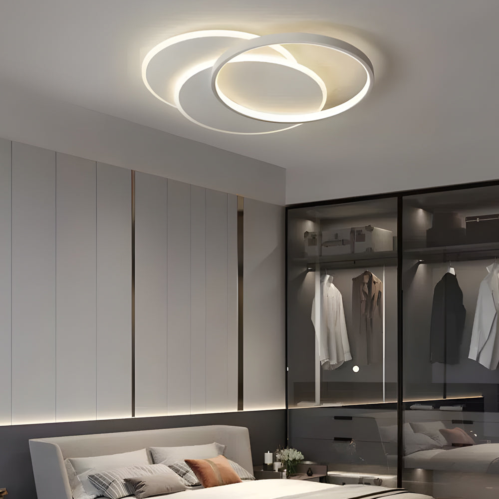 Modern Three Ring White Acrylic LED Flush Mount Ceiling Fixture for Bedroom and Kitchen