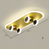 Creative Gold Skateboard Shaped LED Flush Mount Ceiling Light for Kids Room Dimmable Lighting