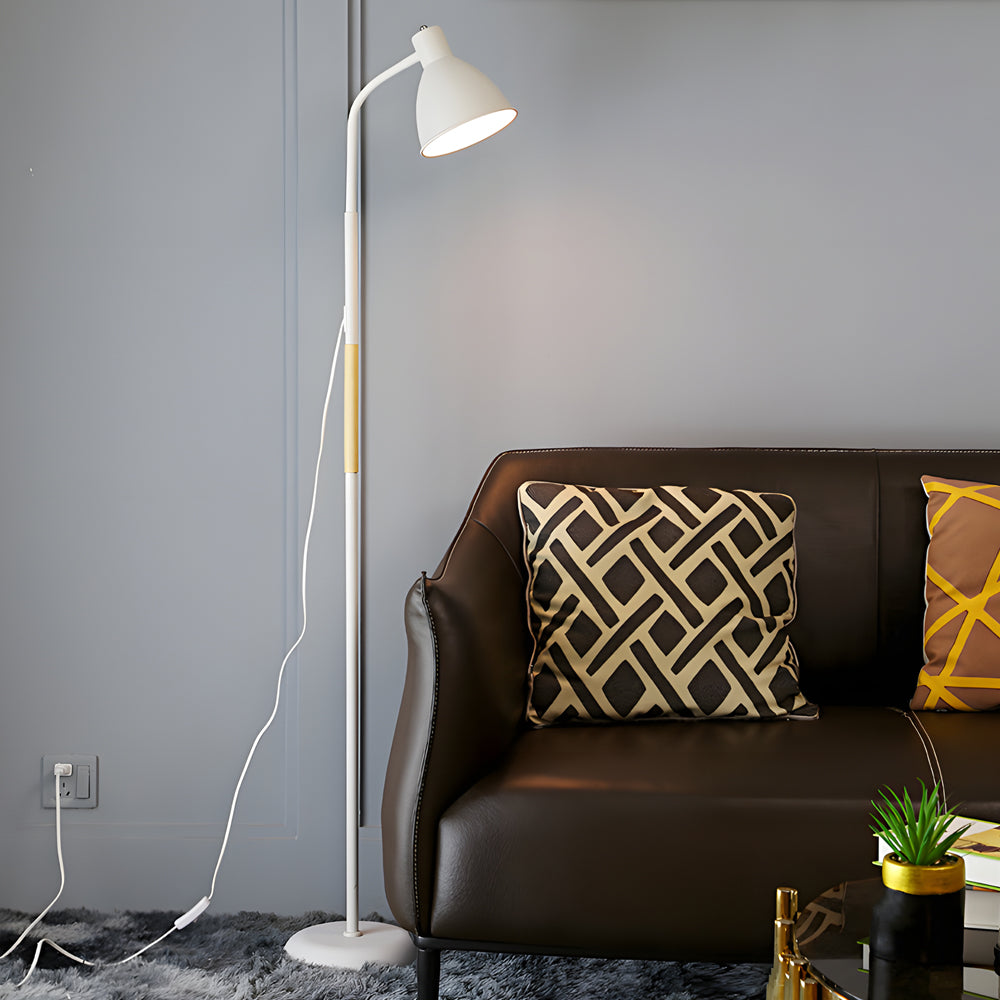 59 Inch Nordic Arc LED Floor Lamp with Wood Accents for Bedroom and Office Task Lighting