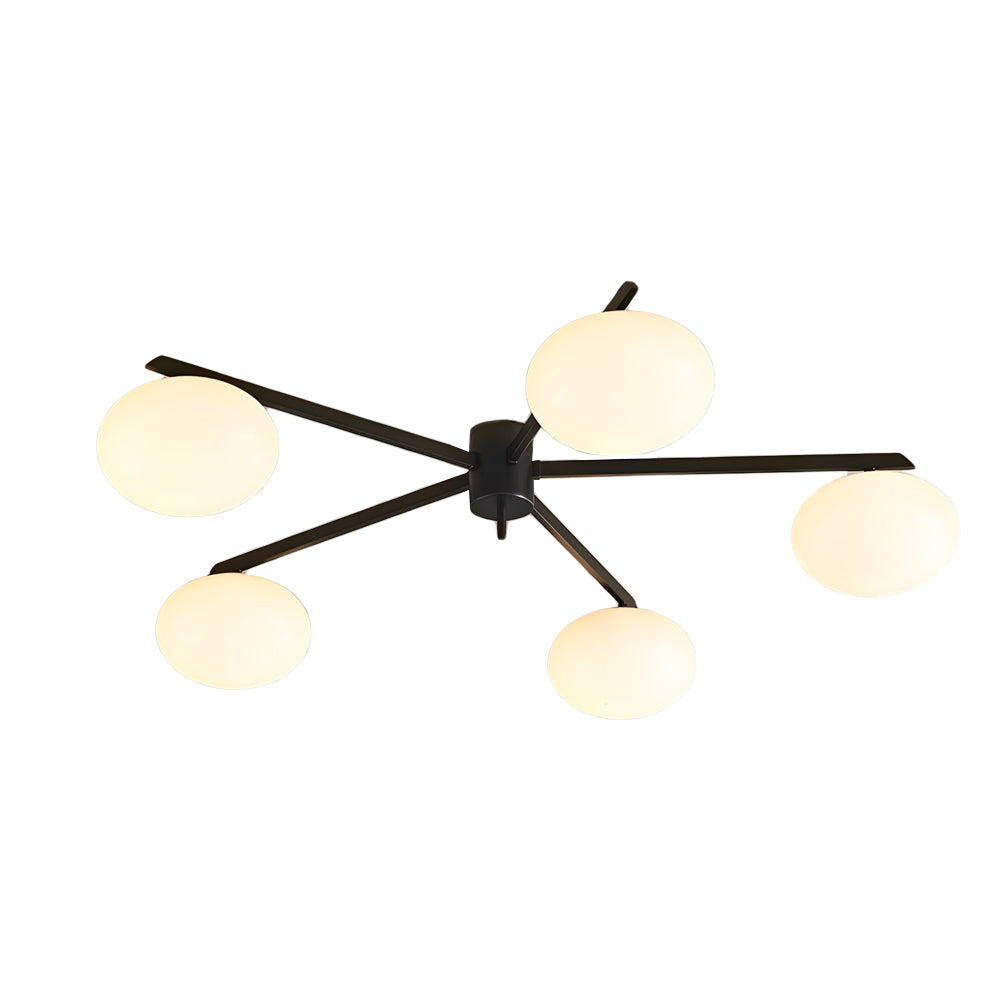 Modern White Glass Globe Semi Flush Mount Ceiling Light with Black Iron Arms