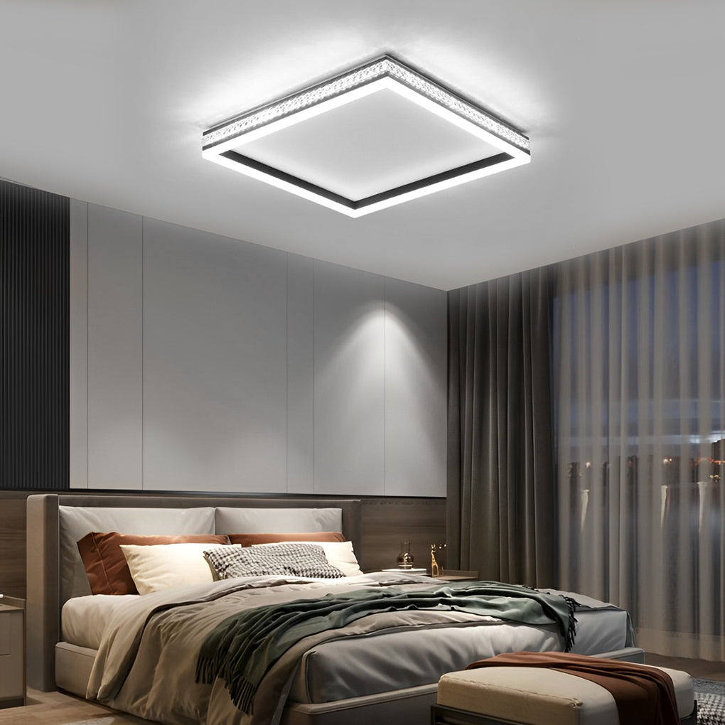 Modern Geometric LED Flush Mount Ceiling Lamp with Remote Dimming and Stepless Control