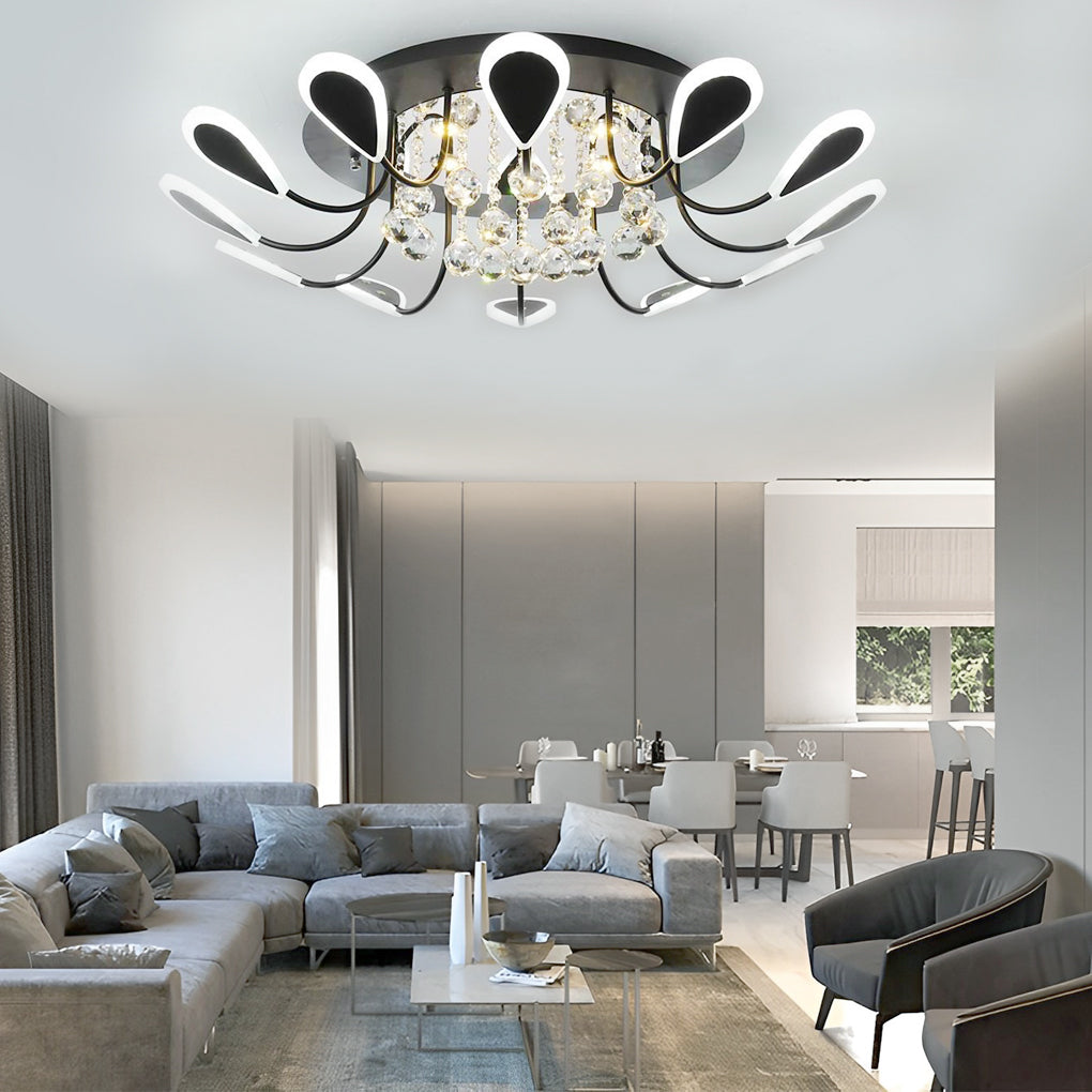 Modern Flower Petal Dimmable LED Crystal Flush Mount Ceiling Lamp
