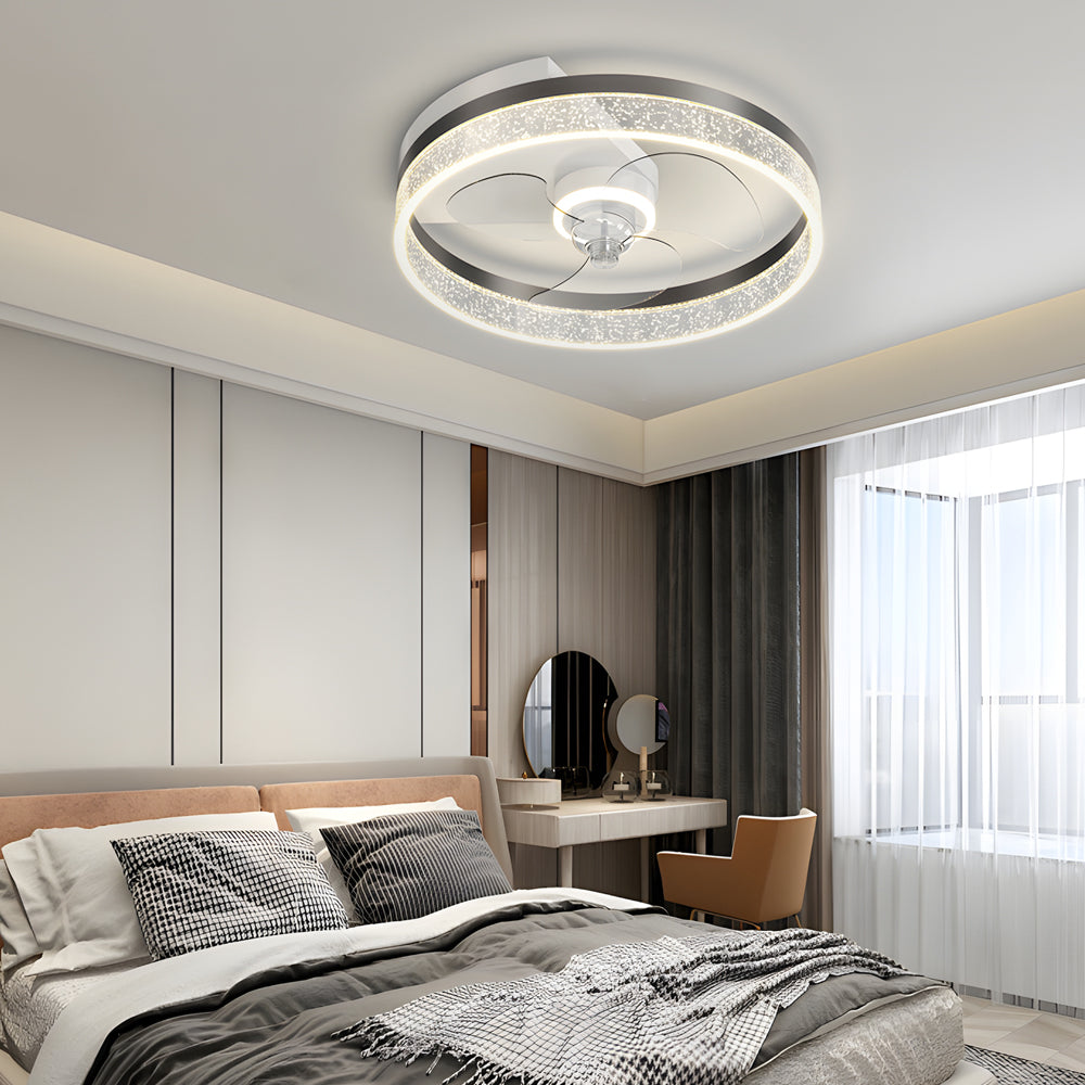 Modern LED Ceiling Fan with Acrylic Bubble Lampshade and Three Step Dimming Function