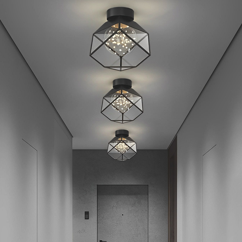 Square Black Metal and Glass Flush Mount Ceiling Lamp with 3 Step Dimmable LED Lighting
