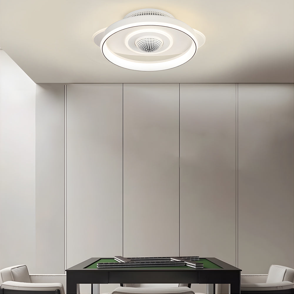 Modern Smart Bladeless Ceiling Fan with Dimmable LED Light and Air Sterilization Filter in White