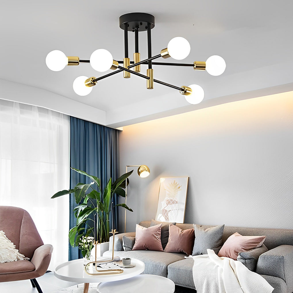 Modern 6 Light Sputnik Flush Mount Ceiling Light Nordic Glass Shade Chandelier for Living Room