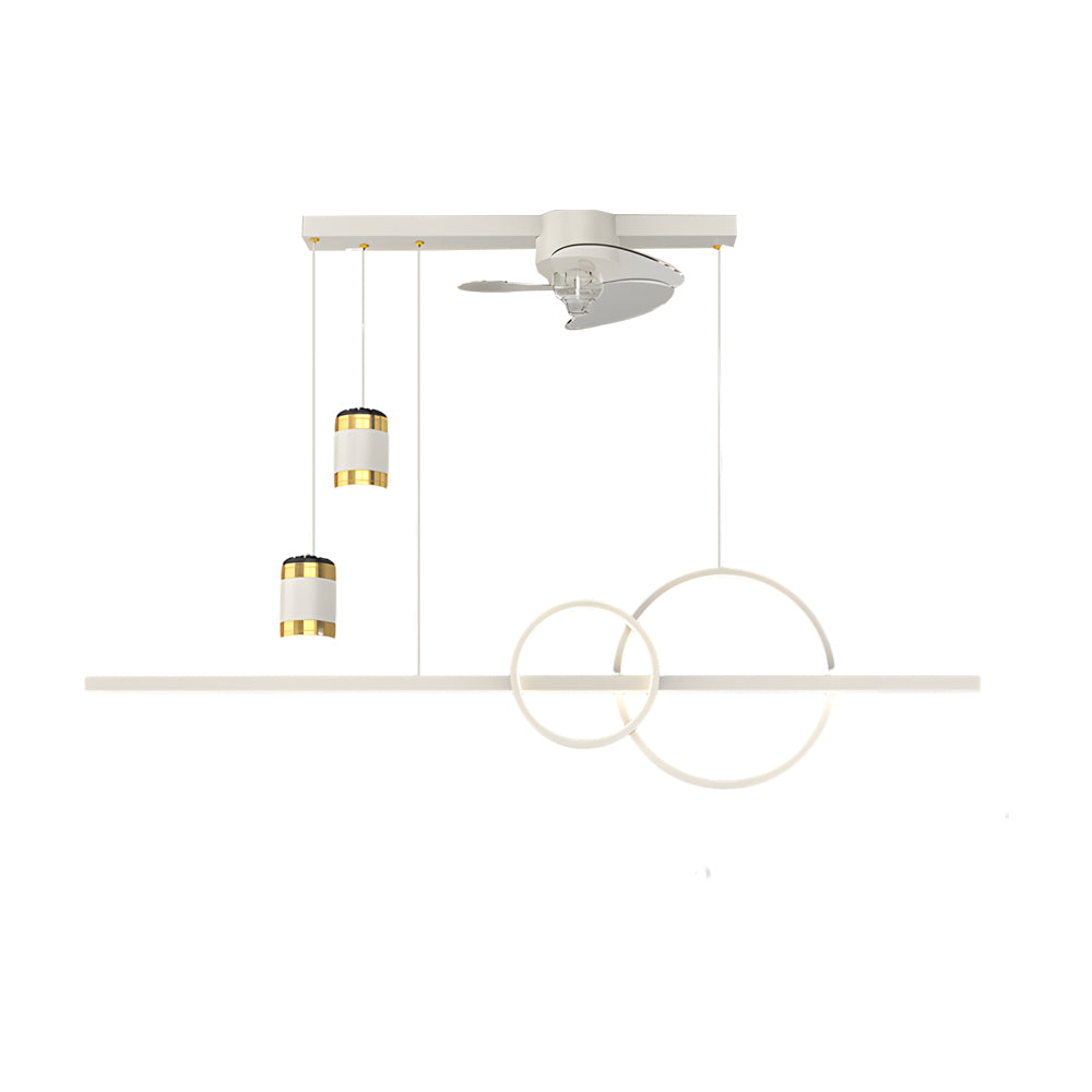 Modern LED Dining Room Linear Chandelier with Integrated Fan and Starry Projection Light