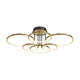 Modern Gold LED Ring Ceiling Light with Leather Accents and 3 Step Dimming