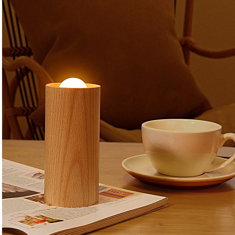 Ambient Wood Cylinder LED Table Lamp with Air Control Sensor Rechargeable Candlelight Accent