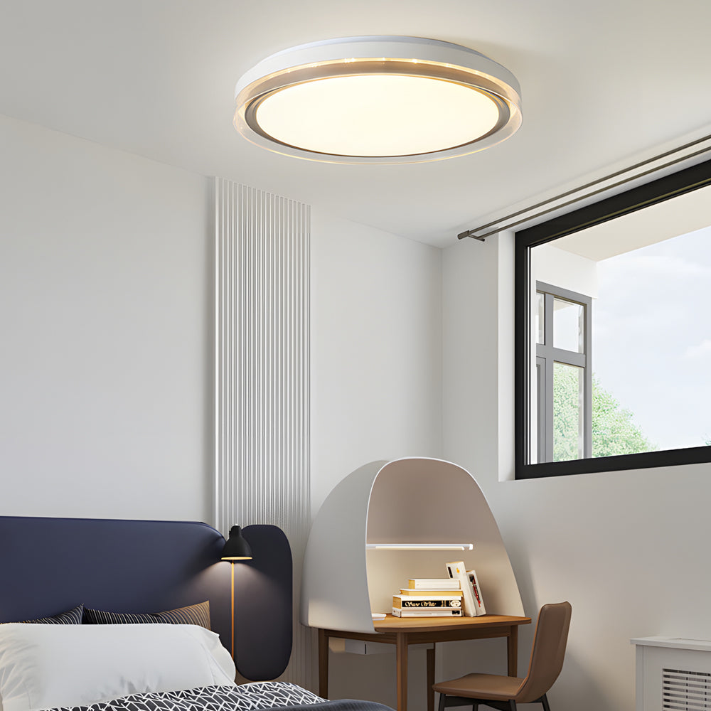 Modern White Round LED Ceiling Light Fixture with 3 Step Dimming and Acrylic Diffuser