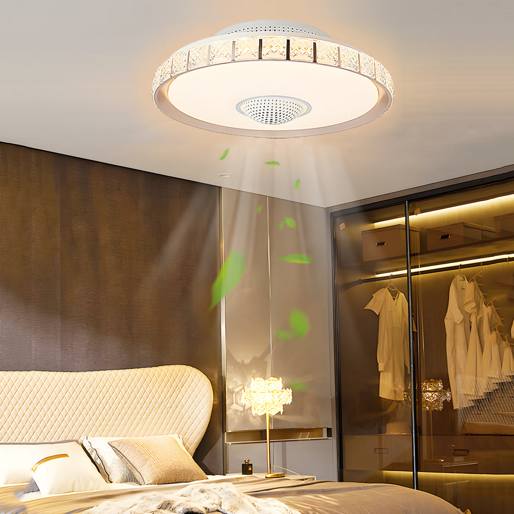 Modern 20 Inch Flush Mount Bladeless Ceiling Fan with Integrated LED Lighting and Remote Control