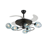 Modern 41 Inch Retractable Ceiling Fan with 4 Blades and Colored Glass Shades for Living Room
