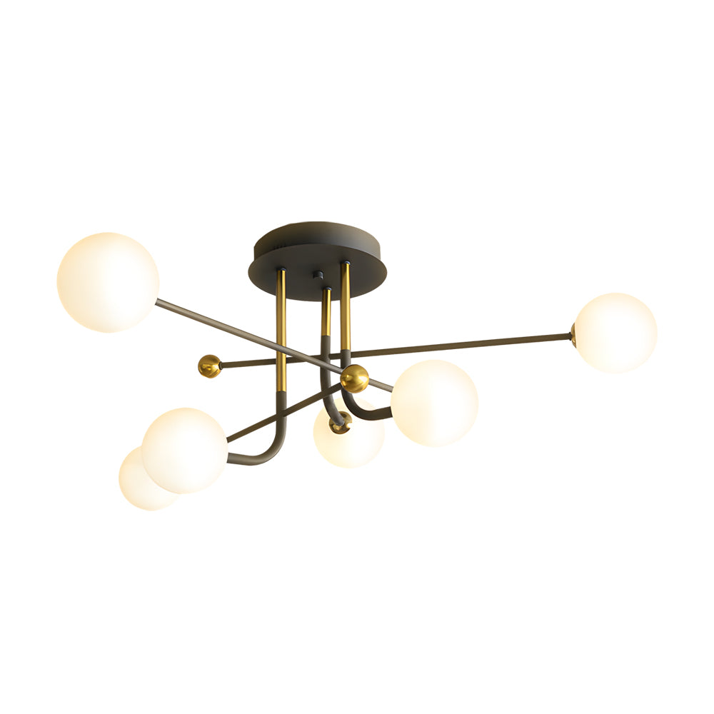 Modern Sputnik Globe Semi Flush Mount Ceiling Light with Milky White Glass Shades