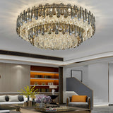 Luxury Modern Crystal Flush Mount Ceiling Light Round Metal Three Color Temperature Fixture