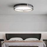 Modern Round Black Stripe Glass LED Flush Mount Ceiling Light 16.5 and 20.5 Inch Copper Fixture
