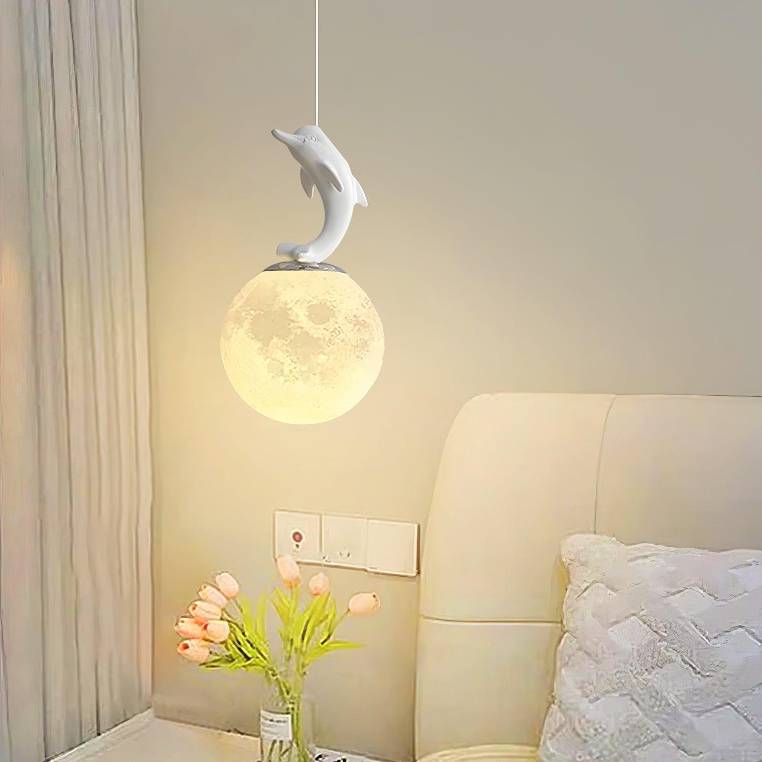 3D Moon and Animal Pendant Light for Kids Nursery Room Decorative Ceiling Hanging Lamp