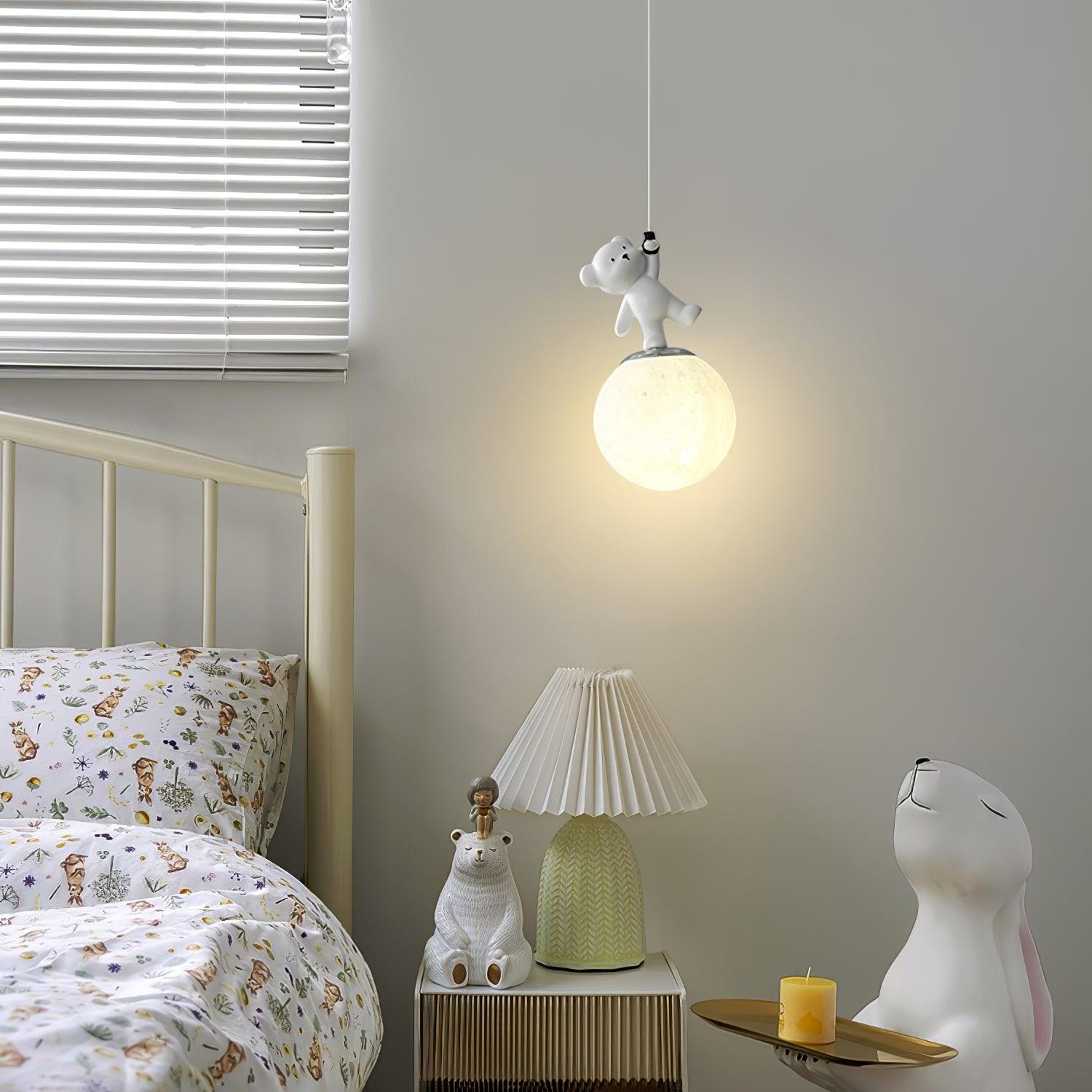 3D Moon and Animal Pendant Light for Kids Nursery Room Decorative Ceiling Hanging Lamp