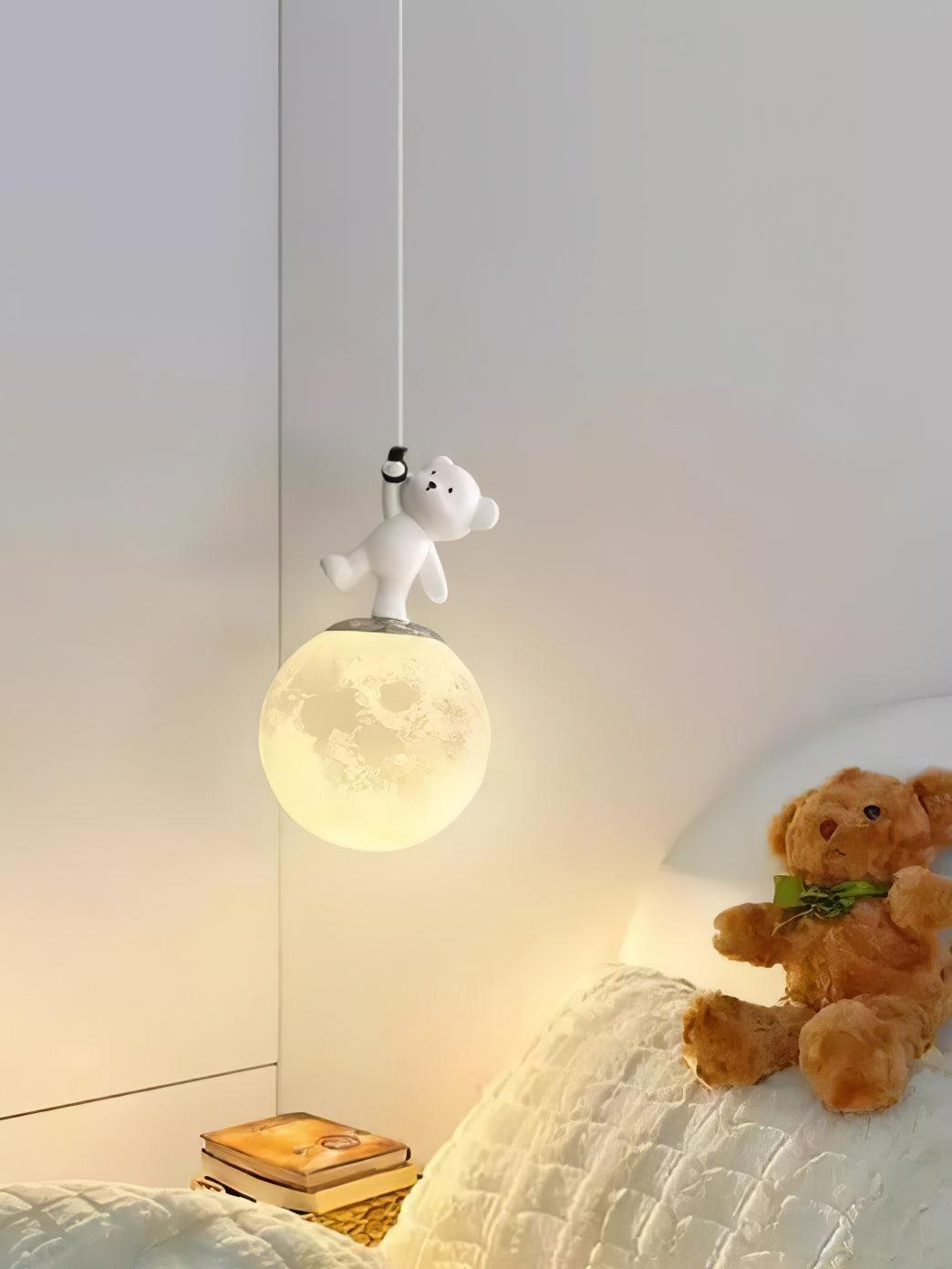 3D Moon and Animal Pendant Light for Kids Nursery Room Decorative Ceiling Hanging Lamp