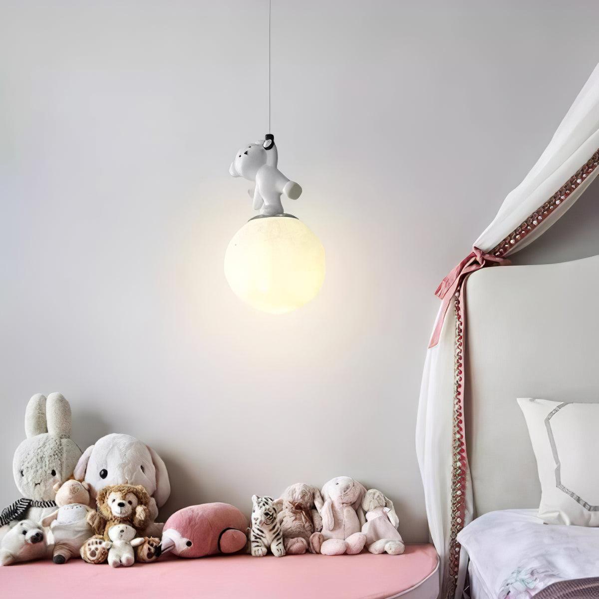 3D Moon and Animal Pendant Light for Kids Nursery Room Decorative Ceiling Hanging Lamp
