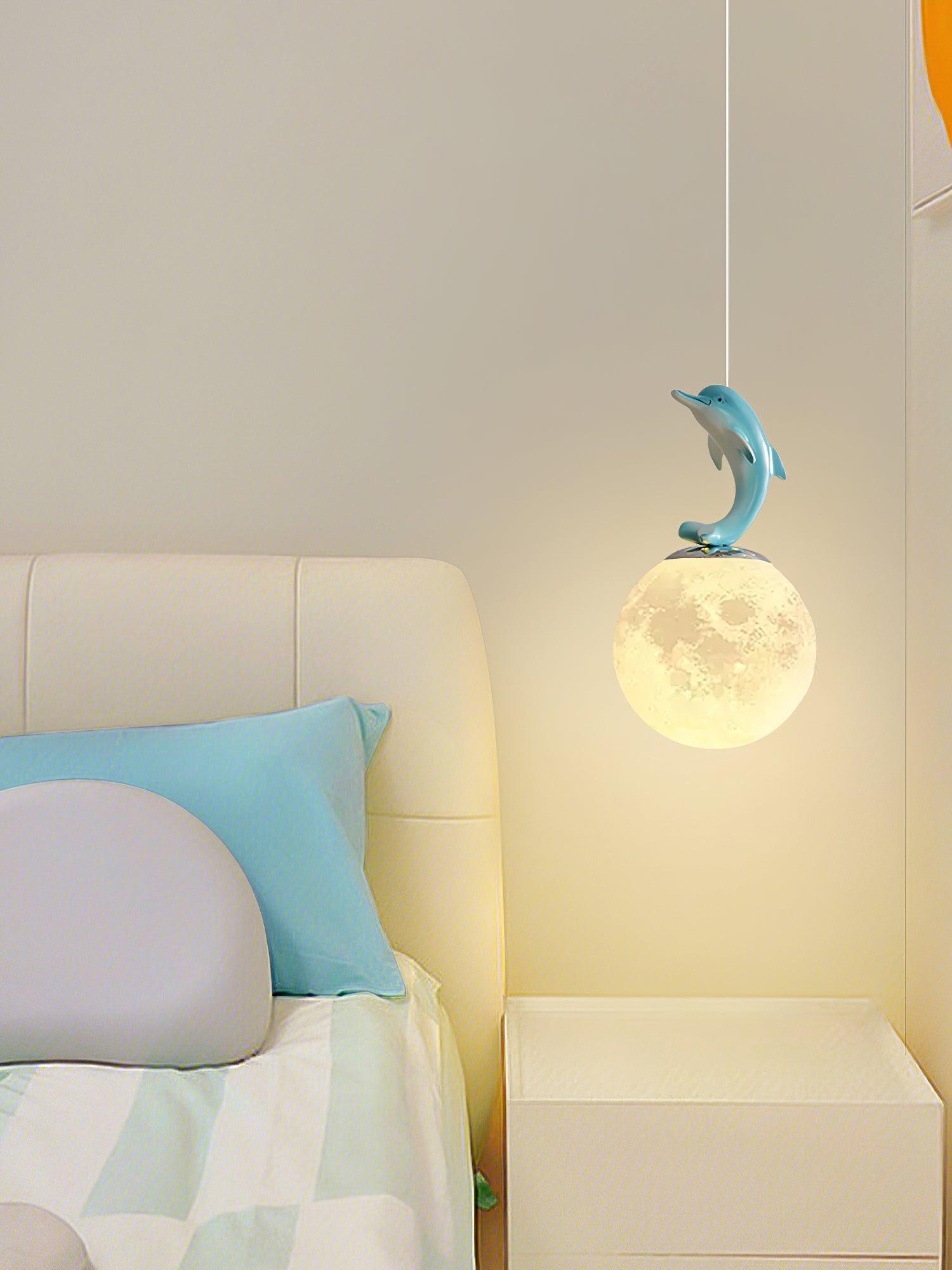 3D Moon and Animal Pendant Light for Kids Nursery Room Decorative Ceiling Hanging Lamp