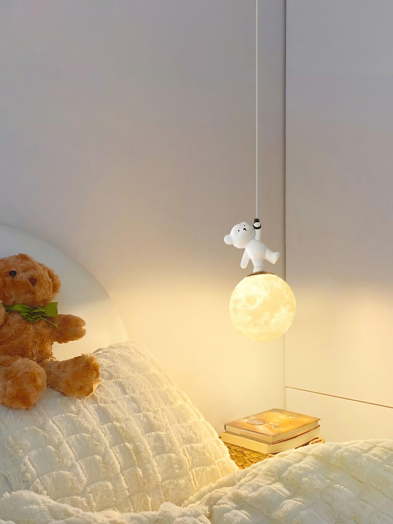 3D Moon and Animal Pendant Light for Kids Nursery Room Decorative Ceiling Hanging Lamp